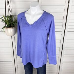 Wildfox Haley Brushed Top‎ Purple Orchid Soft Waffle Knit V Neck Shirt Size M